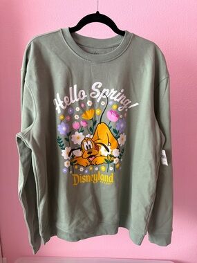 Disney Green Floral Pluto Crewneck Sweatshirt